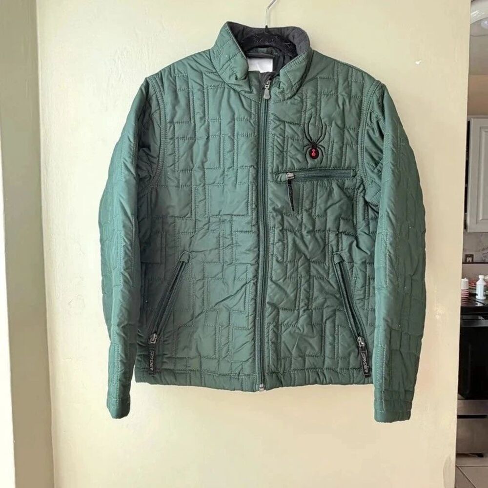Boys Green Spyder Puffer Jacket Size Small